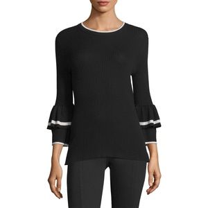 FRAME Double Ruffle Cuff Sweater In Noir Multi